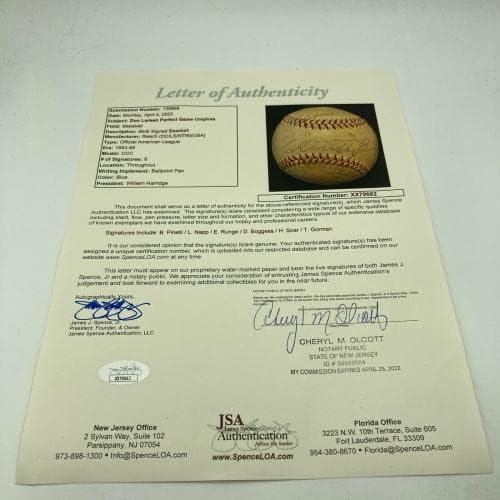 Историческа Световните серии 1956 г. Don Larsen Perfect Game Използвана в играта на Бейзбол с Автограф от JSA - MLB Използвани Бейзболни топки С автограф