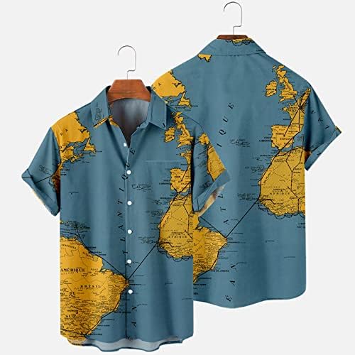 tianyafod Риза Размер Плюс за Мъжете, Лятна Блуза, Копчета с Ревери и Къс Ръкав, Тениска С Непозиционным Принтом, Плажни Ризи Тъмно-Син Цвят