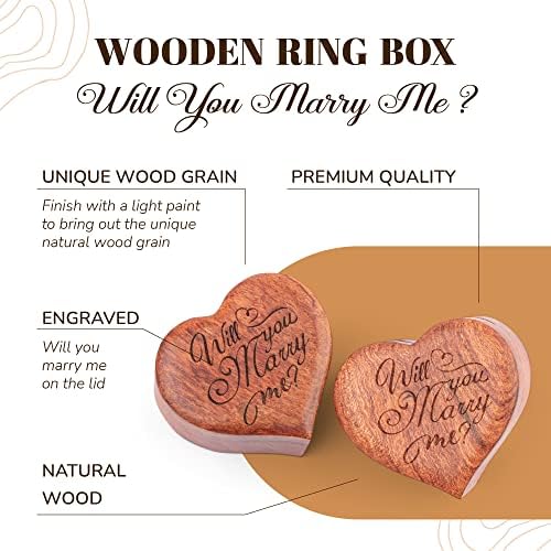 Кутия за пръстените на Сърцето - Дървена Кутия за ръчно изработени пръстени за предложения за брак, Реколта Кутия за