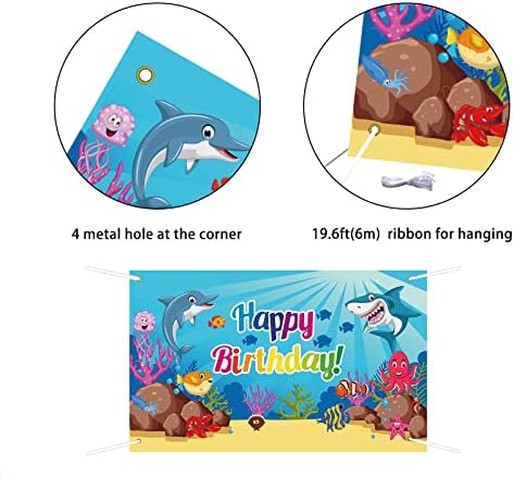 6x3,6 фута Под водата, на Фона честит Рожден Ден за деца, Океанская Акула, Банер честит Рожден Ден, за Момчета и Момичета,