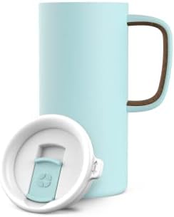 Пътна чаша Ello Campy с вакуумна изолация, херметически затворени капака-слайдер и удобна дръжка за носене, идеални за кафе или чай, Не съдържа BPA, Хладилник, 18 мл