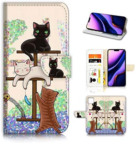 за iPhone 11 Pro Max, дизайнерски калъф-портфейл с панти капак за телефон, A1944 cartoony котка