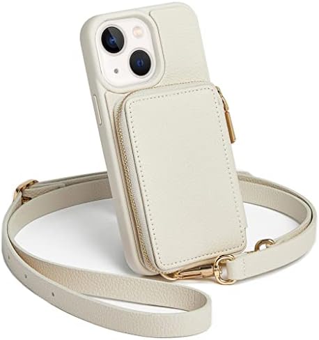 Чанта-портфейл ZVE за iPhone 14 Plus През рамо, Кожен калъф за мобилен телефон с цип с RFID заключване, Държач за карти,