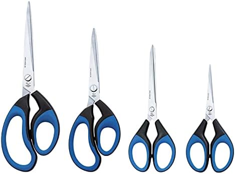 Ножици Wedo 98910 от неръждаема стомана 10 см, Черно-сини с гумена дръжка 25,5 см Softcut