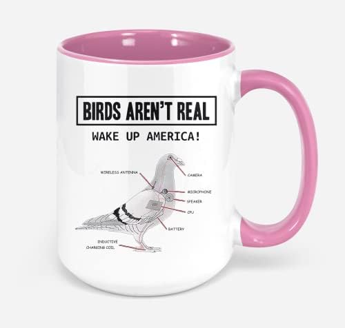 Птици Не са Истински Забавни Черна Керамична Чаша с Обем 11 грама Кафеена Чаша IXMR9F, Бяла (Розова)