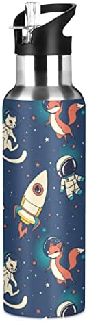 Бутилка за вода UMIRIKO Space Astronaut Planet Fox, Термос със Сламен капак, 20 Грама, за деца, Момчета и Момичета, Запечатани