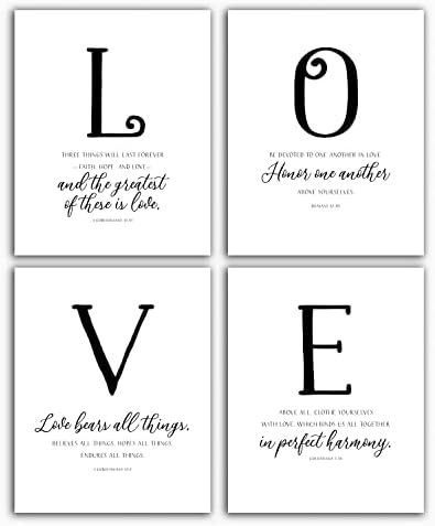 Декор на стени със стихове от Библията за любовта - 1 Коринтяни 13 - Християнски подаръци за жени - любовта Признаци