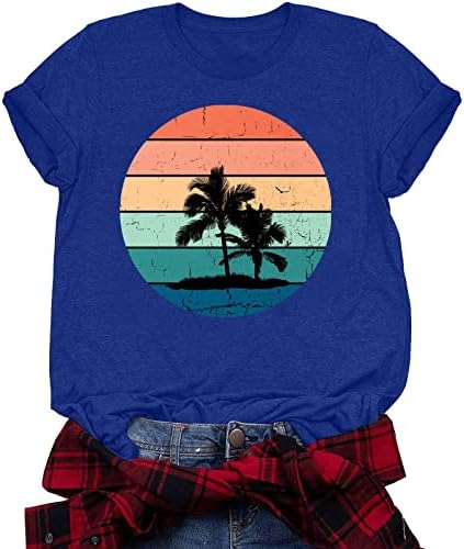 Тениска с Гавайскими Почивка за Жените, Тениски с изображение на Слънчев бряг, Летни Ежедневни Блузи с Къс ръкав, Блуза с кръгло деколте