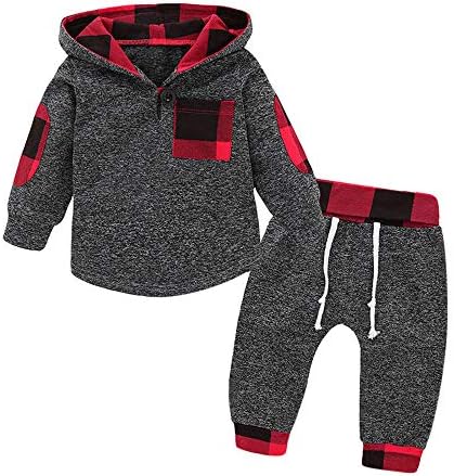 Младенческий Пуловер в клетка с качулка за малки момчета и момичета, Блузи, Панталони, Комплект дрехи за момичета 3-6