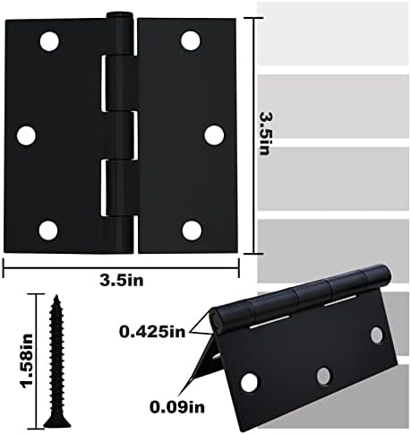 Черни Панти, 3 опаковки за врати 3 1/2 Вътрешни Панти с 3.5 x 3,5 Инчови Линия Квадратна Стандартна Врата Панта за Жилищни
