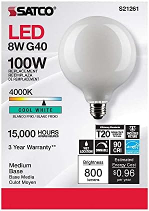 Satco S21261/06 8-Ваттные led лампи E26, 4000 До, живот 15000 часа, С регулируема яркост, 6 бр.