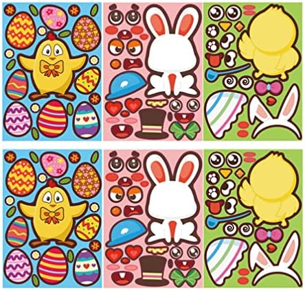 Щастлив Великден Стенни Художествена Стикер: Cartoony Заек С Шарките На Кокоши Яйца, Великденски Стикери За Стена, Врата,