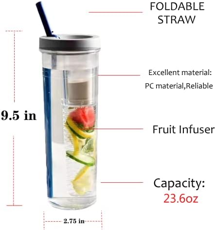 Бутилка за вода за заваряване на плодове с соломинкой - Преносим Прозрачна спортна бутилка за вода с голям капацитет
