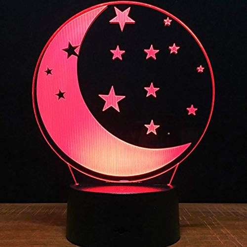 Jinnwell 3D Луната Звезда Нощно Лампа Илюзия Led 7 цвята, което променя Сензорен прекъсвач, Настолни лампи За украса