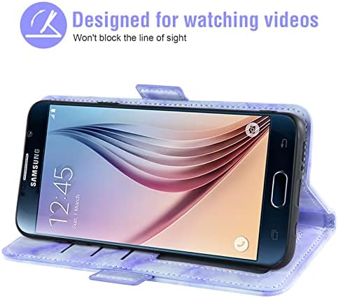 Asuwish е Съвместим с калъф Samsung Galaxy S6 и защитно фолио от закалено Стъкло, Слот за притежателя на клетъчни карта, Стойка, Мрамор портфейла си, Калъф за телефон Glaxay S 6 Gaxaly 6