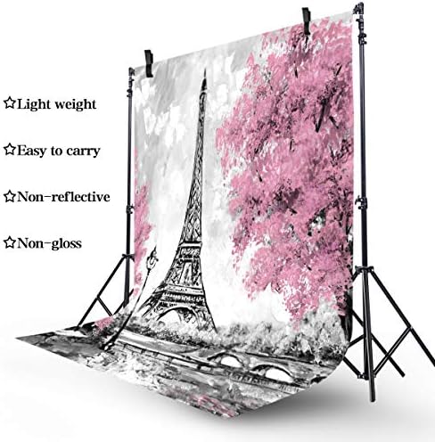 Riyidecor Фона на Айфеловата кула, плат, полиестер, сив фон за снимки в Париж, розово, черно-бял, Красив, 5 W, 7 Часа, Украса за краката, Подпори, за да празнуват на фона на фот
