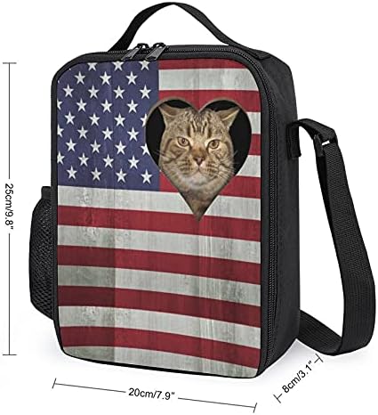 Котка Гледа през Дупка в Знамето на САЩ Преносима Самозалепваща Чанта за Обяд, Чанта-Тоут За Храна, съд За Храна, Кутия