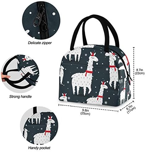Случайна чанта за обяд Дамски - Коледна Скъпа чанта от Лама и Снежинки, Голяма Запечатани Чанта за Обяд с плечевыми ремъци