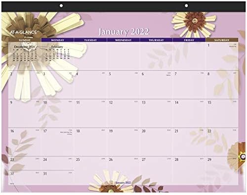 Настолен календар на 2022 година от AT-A-GLANCE, Настолен Бележник на месец, 21-3/4 x 17, Стандартен, Хартиени цветя