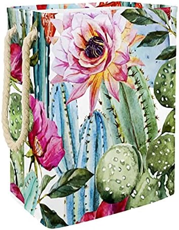 Inhomer Cacti Blossom Голяма Кошница за дрехи, Водоустойчив Сгъваема Кошница за Дрехи, Органайзер за Играчки, Домашен