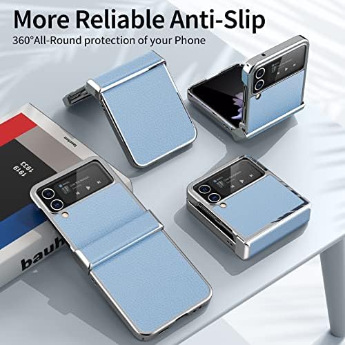 Калъф HXY за Samsung Galaxy Z Flip 4, Тънък, Лек, нескользящая Кожа на Задния панел, галванична Рамка, устойчив на удари