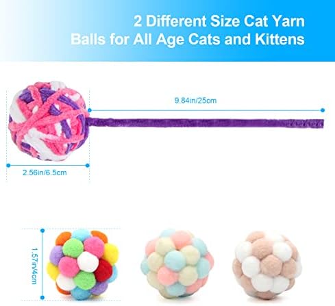 Anglecai Cat Toy Balls 6 Опаковки, Вълнени Играчки Топки от Прежда за Котки с Камбана, Топки от Прежда за Котки, Цветни
