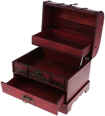 JYDQM Ретро Дървена Кутия За съхранение на Бижута в Сандъка със Съкровището е Организатор Начало Декор 22x16 см, Цвят: Червен, размер: Един размер)