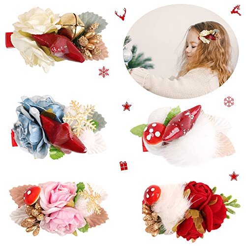 Xansema/Коледен Лък за коса с цветя Модел за Малки момичета, Коледна декорация от Цветя, Шнола за Коса, Елегантна Рокля