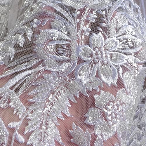 La Belleza чисто бяла красива лейси плат от тежки мъниста Ширина 51 , лесна за крое, сватбена рокля, лейси плат за фаты