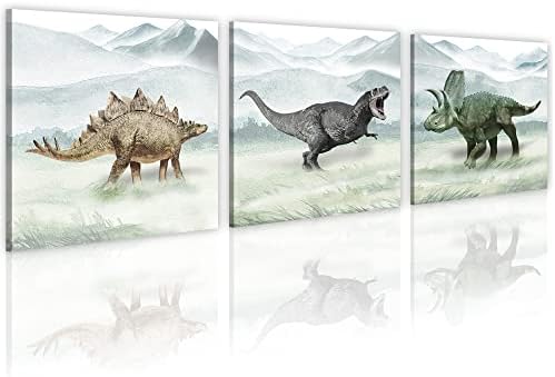 Стенен фигура на Динозавър в рамка в стаята на момчетата, тиранозавър рекс, Стегозавр, Трисератопс, Плакати с Динозаври,
