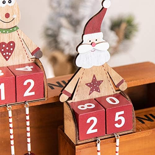 LIOOBO Коледен Дървена Адвент-Календар Дядо Вечен Обратно Броене Календар Блок за Коледната Украса на Работния Плот Декор