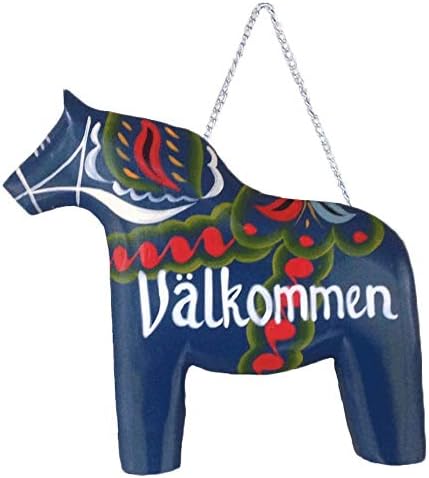 Дървена 8-инчов Оранжево-Червена Плоча, Dala Horse House Welcome Valkommen в шведската теми от Дърво с Деколью и Ръчно