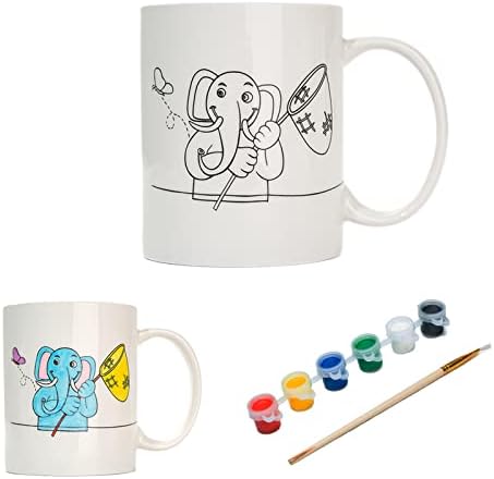 Керамична Чаша за рисуване и потягивания Слон Направи си сам Детски Комплект за практикуване на изкуството и Ръкоделието,