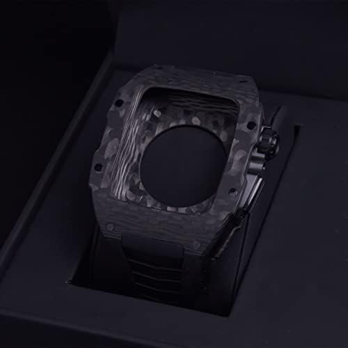 AEMALL Калъф, изработени от въглеродни влакна в спортен стил, моден комплект за Apple Watch 7 45 мм, лесен каишка за
