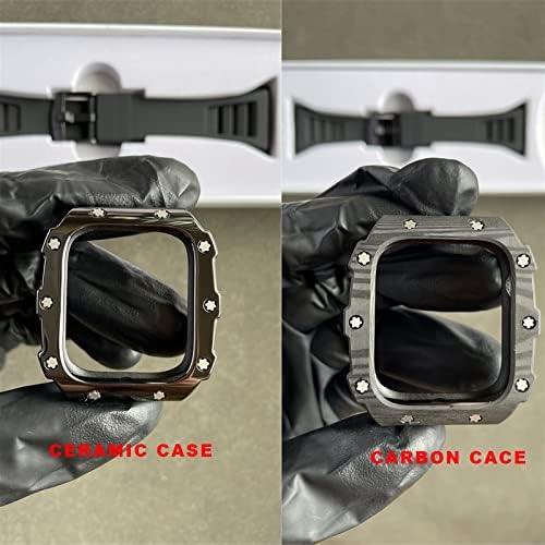 CNHKAU Калъф, изработени от въглеродни влакна за Apple Watch Модификация каишка 7 45 мм 44 мм 41 мм Керамичен Bezel Каишка