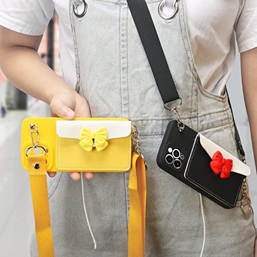 Guppy е Съвместим с iPhone 13 Pro Max Женски чантата с лък, една Чанта-портфейл за Момичета, Гривна-верига през рамо,