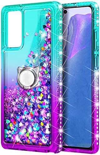 Калъф NZND за Samsung Galaxy A03S с Предпазно фолио от закалено стъкло (максимално покритие), пръстен-притежател/каишка на китката, Блестящ С Плаващ водопад, Здрав калъф за мом