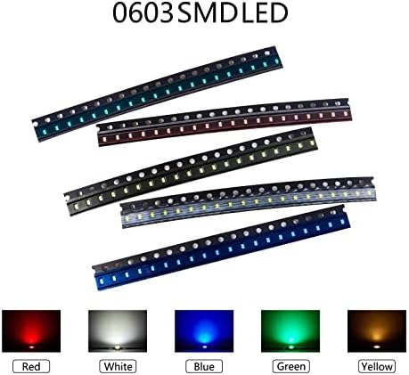 (5 цвята x 40 бр. = 200 бр.) 0603 SMD led диодни лампи Асорти Комплект (мини-чип 1,6 мм x 0,8 мм за печатни платки за