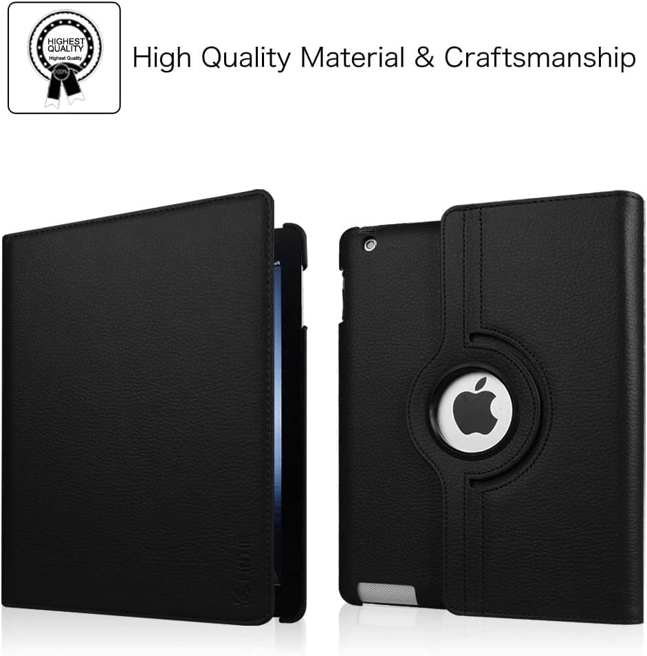 Универсален Черен Кожен Smart-Калъф от Изкуствена Кожа с Въртене на 360 Градуса за iPad Air 2 2-ро поколение 2014