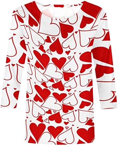 Ризи за Ден на Свети Валентин с Принтом Сърцето при Жените, Тениска с Кръгло Деколте и 3/4 ръкав, Приталенная Блуза,