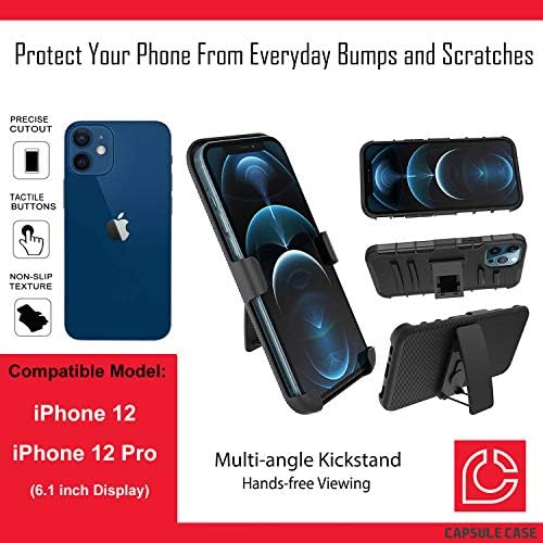 Калъф Ohiya е Съвместим с iPhone 12 [Защита от военен клас, Ударопрочная сверхпрочная кобур-стойка, Защитен Черен калъф