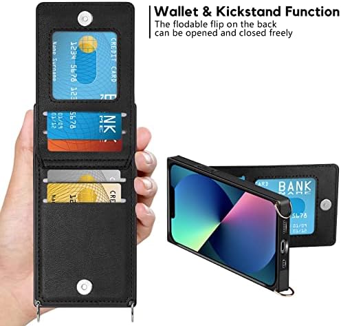 Vofolen е Съвместим с iPhone 13 Mini Case Чантата с Притежател на кредитна карта Каишка през рамото му Кожа Магнитна