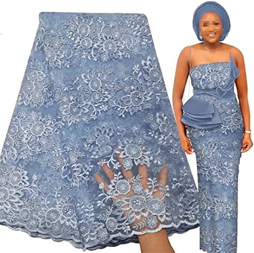 Африканска лейси кърпа 5 ярда, нигерийская дамски сватбена бродерия, френски тюл, лейси мрежест материал