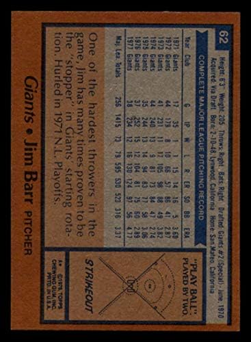 MLB бейзбол 1978 Topps 62 Джим Барел БИВШ++ Отлични ++ Гиганти