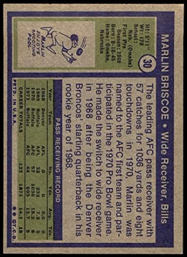 1972-Добрият 30 Марлин Бриско Бъфало Биллс (Футболна карта) БИВШ Биллс Небраска - Omaha