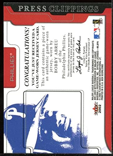 Използвана игра Bob Абреу Jsy Card 2002 Fleer Box Score Изрезки от вестници 1
