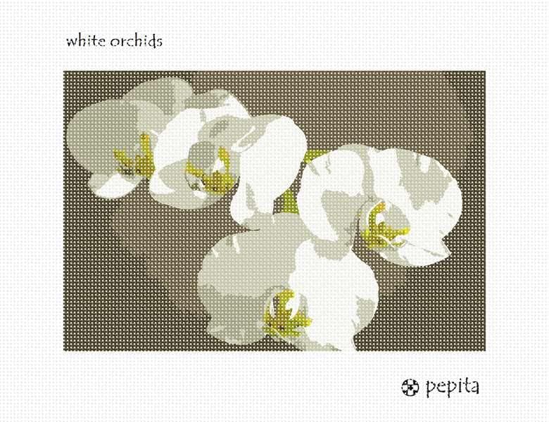 комплект за бродиране pepita: Бели Орхидеи, 10 x 7