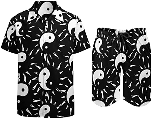 Мъжки плажни дрехи Sun Yin Yang от 2 теми, Хавайска Риза с копчета с къс ръкав и къси Панталони, Костюми