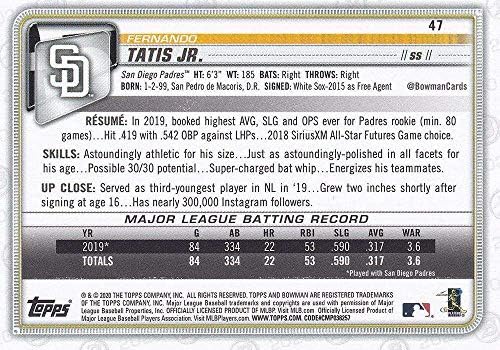 2020 Боуман 47 Фернандо Татис - младши . Бейзболна картичка San Diego Padres MLB NM-MT