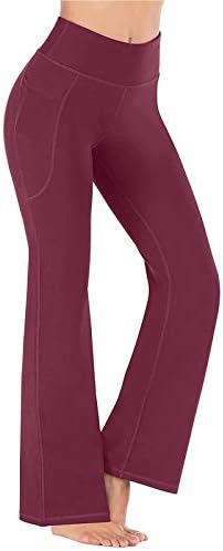 Дамски панталони за йога VOWUA с висока талия и джобове за тренировка на корема, Непрозрачни Спортни панталони-Бутлеги